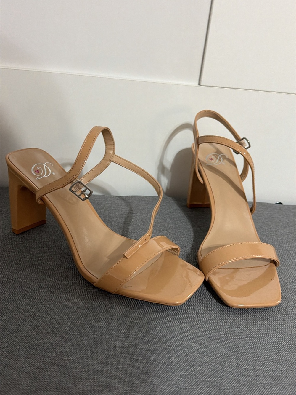 Women's Nude Patent Strappy Block Heel Sandals